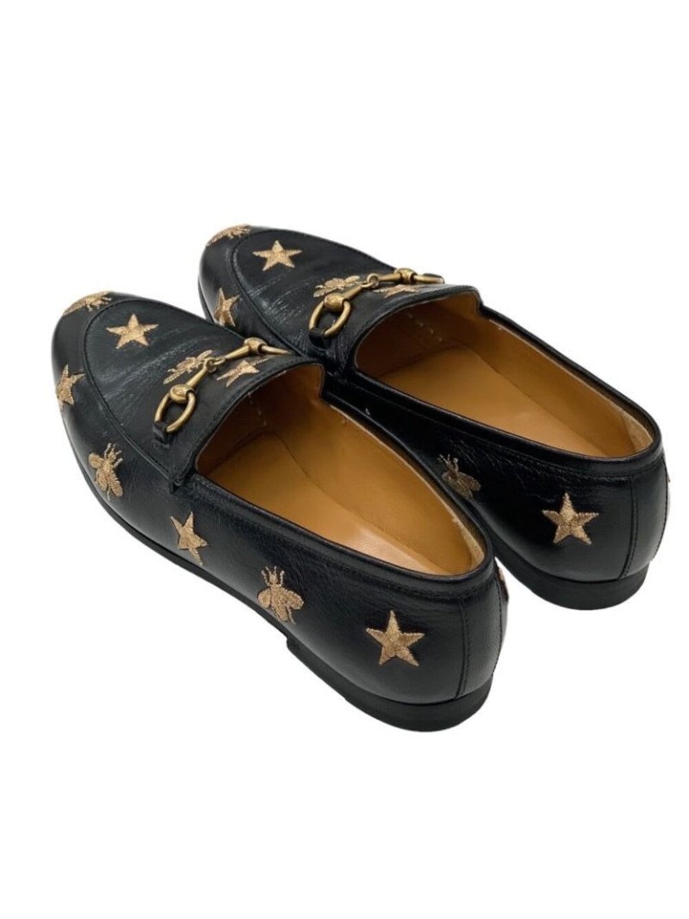 Gucci Loafers Leather Shoes Flat Horsebit Bee Star Embroidery - Picture 4 of 9